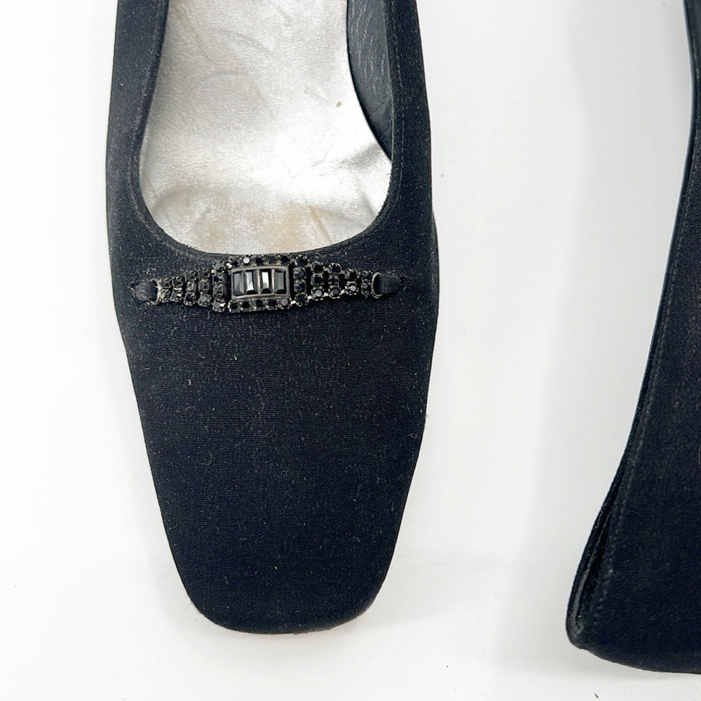 Stuart Weitzman Black Fabric Rhinestone Detail block heel size 9.5 Vintage - Picture 3 of 14
